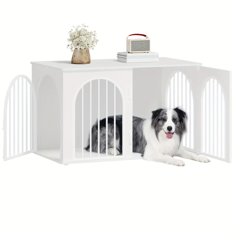Hondenkennel – Hondenbench – Hondenkooi – Hondenhuis – Dierenverblijf – Modern Design – 3 Deuren & Boogvormige Toegang – Geschikt Voor Honden Tot 100kg – Multifunctioneel Meubel