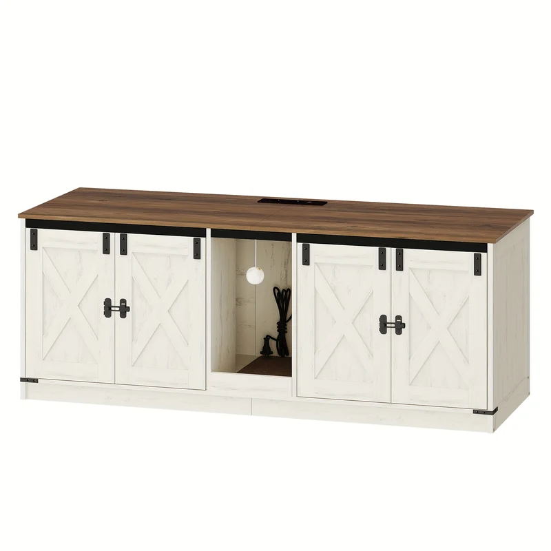 Cat Cabinet, Cat Litter Box Cabinet, 140cm Hidden Cat Litter Box, Can Hold 2 Cats, Indoor Cat House with Cat Bell, Brown and White
