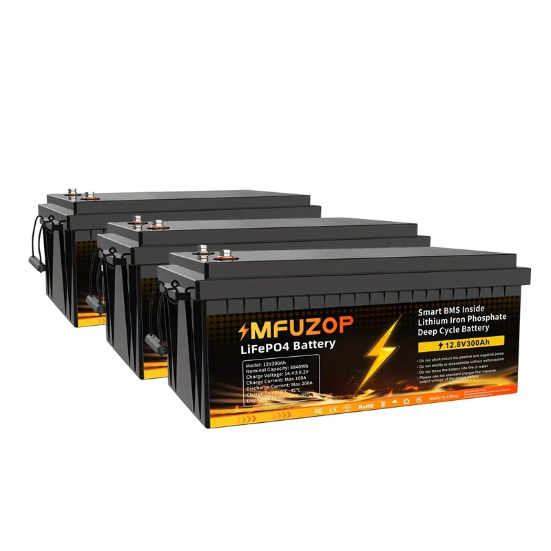 Lithium Batterij – Caravan Accu – Camper Accu – Outdoor Accu – 12V - 3 Stuks - LiFePO4 Accu – 300Ah Capaciteit – Ingebouwd Intelligente BMS
