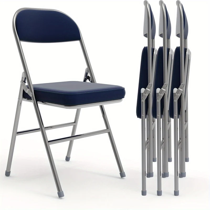 Opklapstoelen – Campingstoelen – Tuinstoelen – Klapstoelen – Vouwstoelen – Set Van 4 Blauw – Met Gestoffeerde Zitting – Stevig Metalen Frame Tot 175 Kg