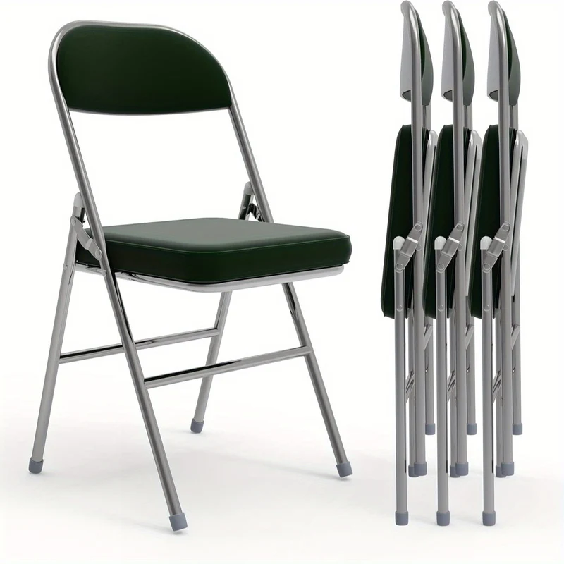 Vouwstoel – Klapstoel – Campingstoel – Tuinstoel – Set van 4 – Gepolsterd Kunstleer – Metaal Frame – Draagvermogen 175 kg – Blauw