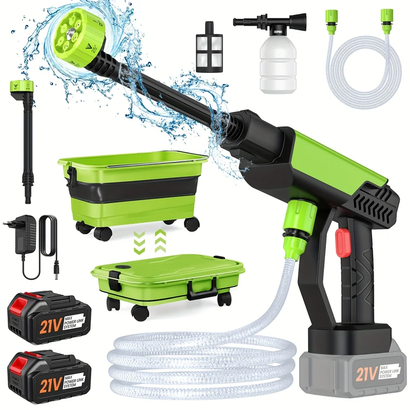 A Versatile Wireless High-Pressure Car Wash Water Gun, 30Bar Electric Cleaning Machine, Cordless Water Gun Foam Machine with Folding Water Tank, Suitable for Moutian Battery.