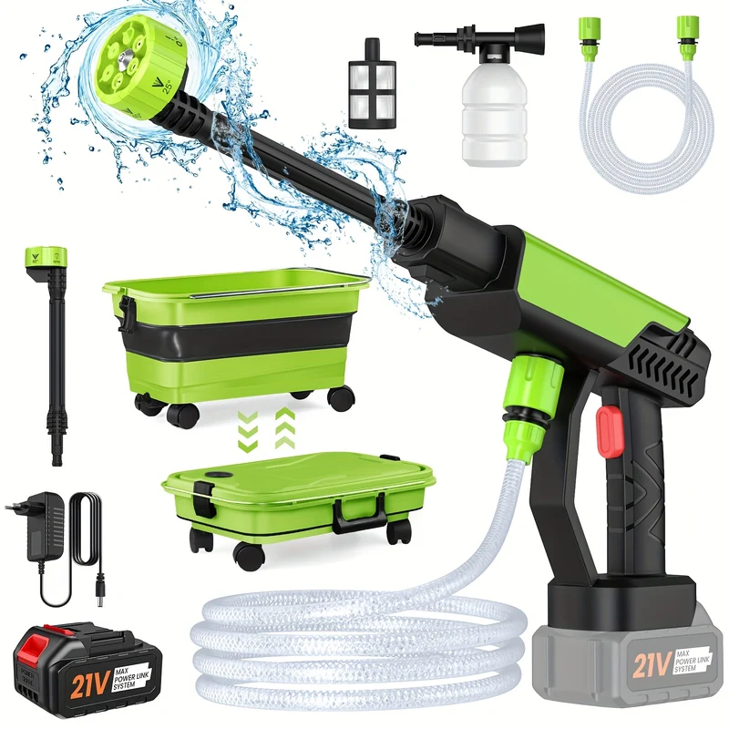 A Versatile Wireless High-Pressure Car Wash Water Gun, 30Bar Electric Cleaning Machine, Cordless Water Gun Foam Machine with Folding Water Tank, Suitable for Moutian Battery.