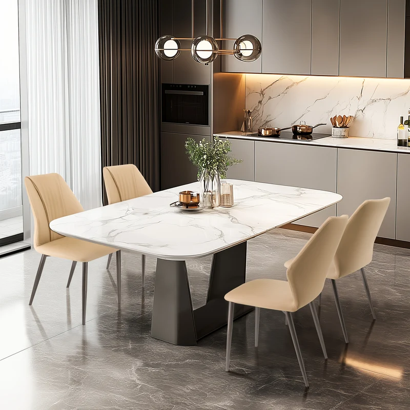 Eetkamerstoelen – Stoelen – Kuipstoelen – Keukenstoelen – Woonkamerstoelen – Set van 4 – Zachte Microfiber Kunstleren Bekleding – Stabiel Metalen Onderstel - Licht Khaki