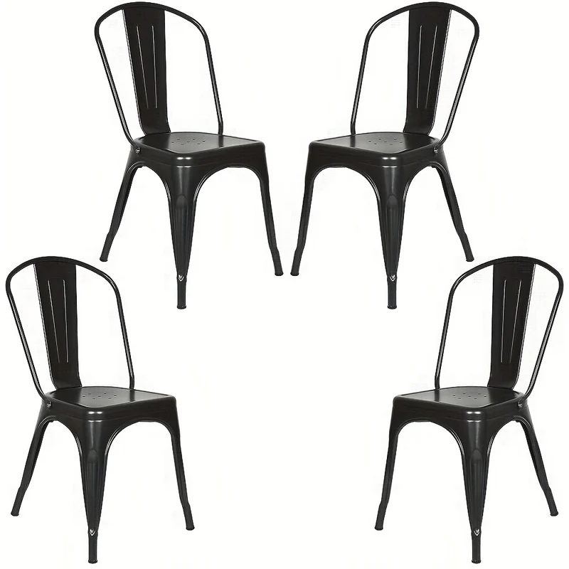 Set van 4 Industriële Metalen Eetkamerstoelen – Zwarte Stapelbare Stoelen van Duurzaam Metaal – Stevige Constructie voor Restaurant, Eetkamer of Horecagebruik (43 x 46 x 85 cm)