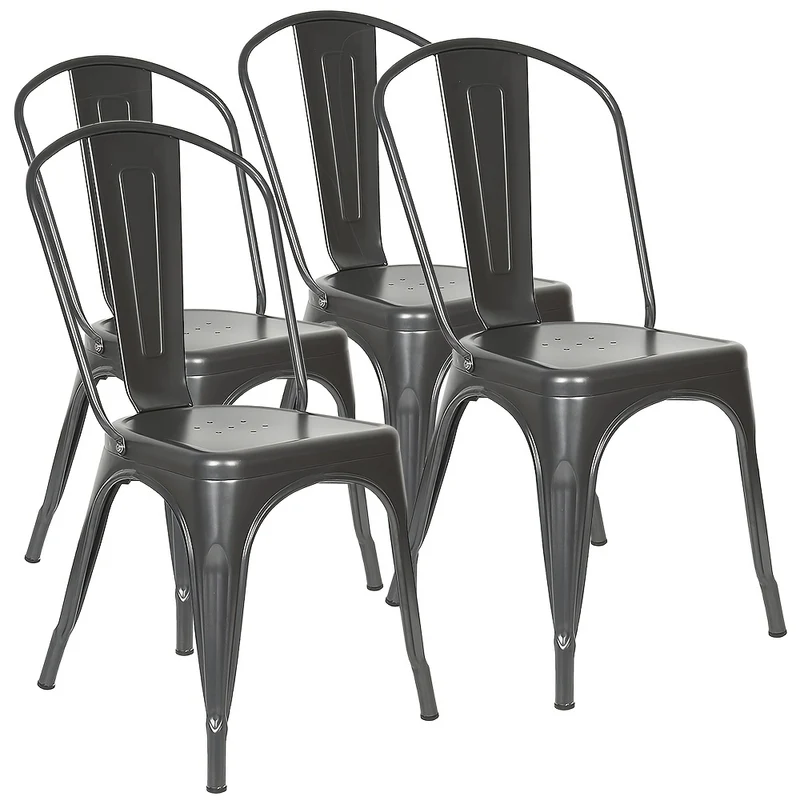 Eetkamerstoelen – Stoelen – Bistrostoelen – Keukenstoelen – Lounge Stoelen – Industrieel Design – Set Van 4 Donkergrijs – Metalen Frame – Stapelbaar