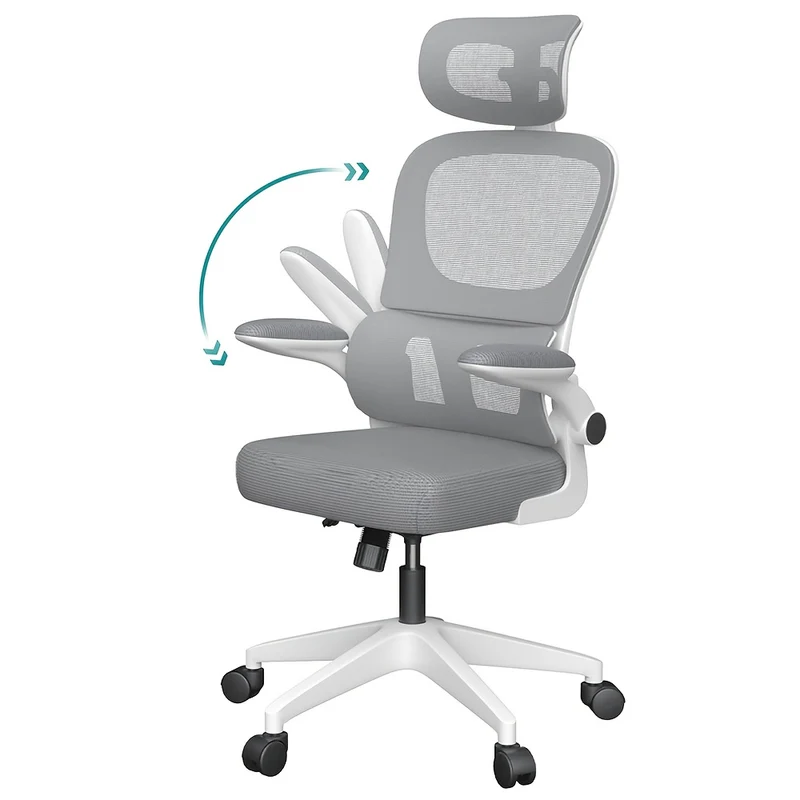 Ergonomische Bureaustoel – Bureaustoel Met Hoofdsteun – Werkstoel – Kantoorstoel – Stoel Voor Bureau – Ademend Mesh – Verstelbare Zithoogte & 360° Draaibaar – Grijs/Wit – Stevig Frame & Comfortabele Sponszitting