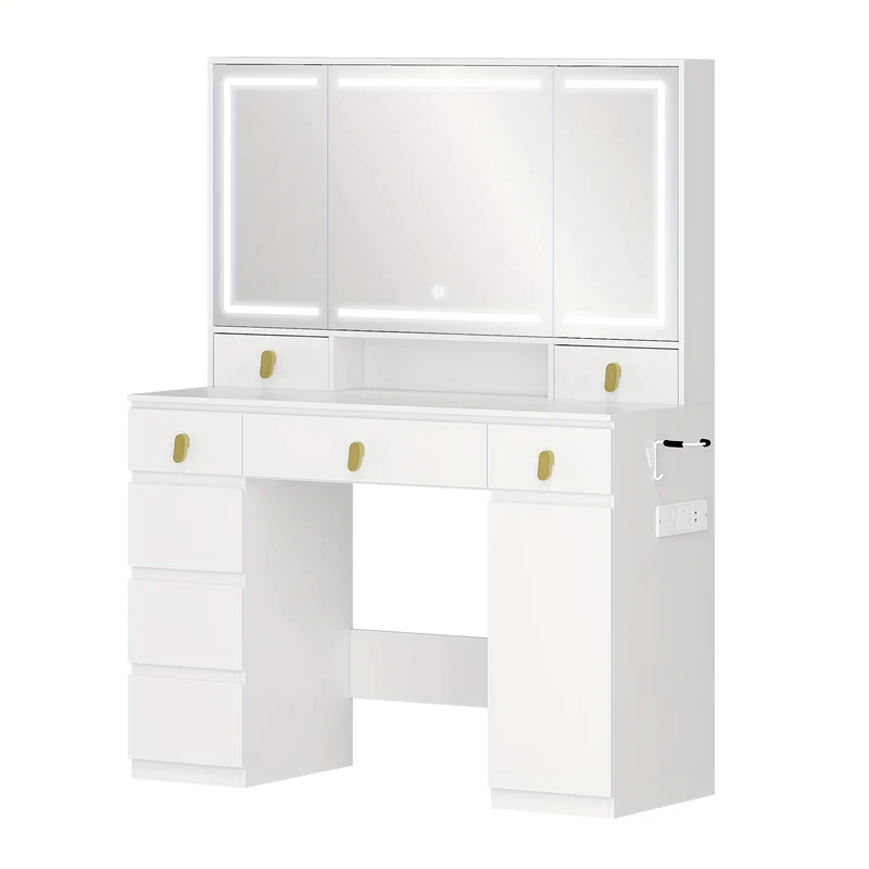 Make-up Tafel – Kaptafel – Schminktisch – Vanity – Make-uptafel – Grote Spiegel – Instelbare LED Verlichting – 8 Laden & Opbergruimte – Wit