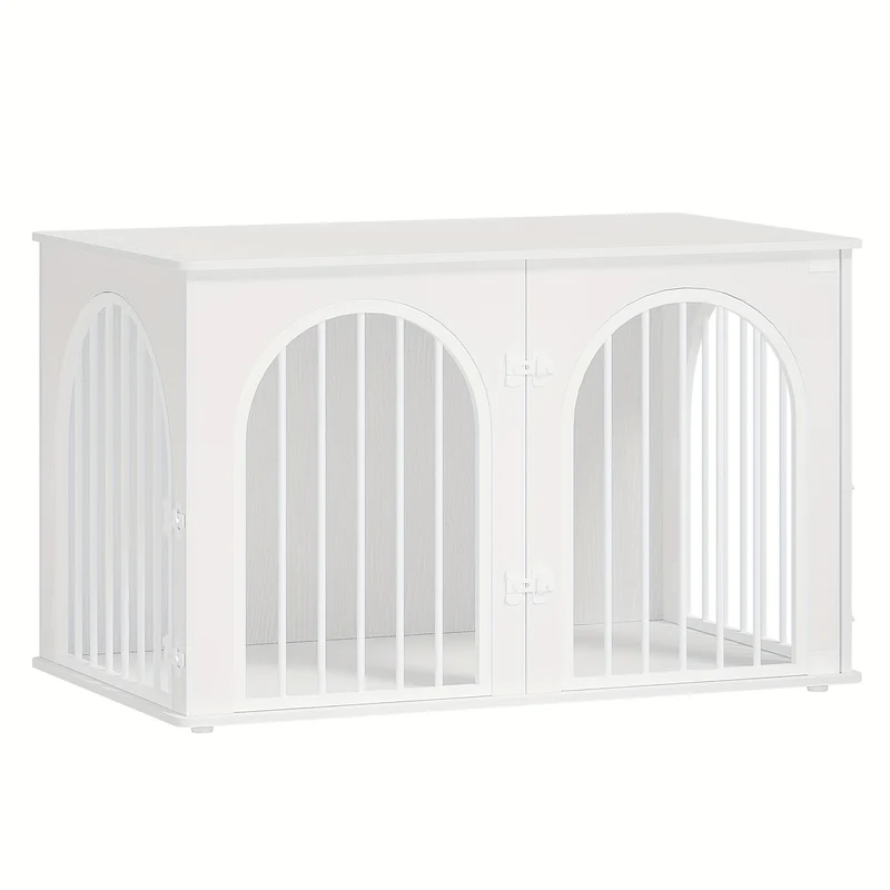 Hondenbench – Hondenkooi – Hondenkooi Binnen – Reisbench – Hondenhok – 3 Deuren & Boogvormige Deur – Stevig Metaal Met Houten Afwerking – Voor Middelgrote en Grote Honden – Wit