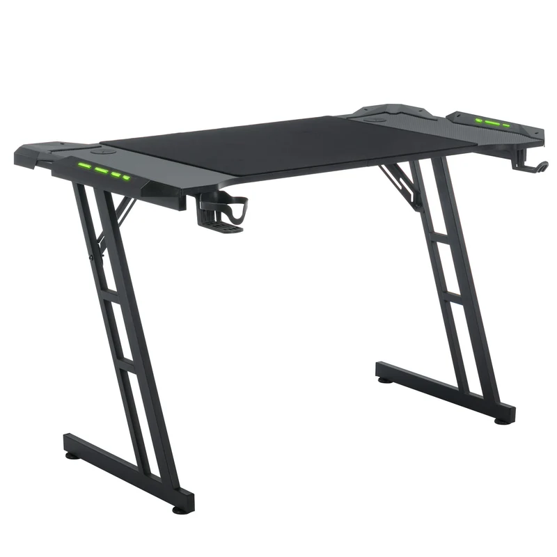 Gaming Bureau – Gaming Tafel – Game Desk – Computer Tafel – Game Bureau – 140 cm Breed – Hoogte Verstelbaar – Carbonfiber Tafelblad – LED Verlichting