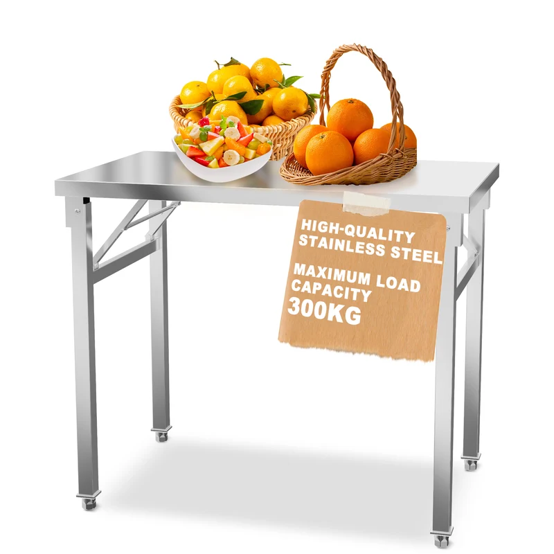 Stainless Steel Workbench Foldable Kitchen Workbench 60x100cm/60x120cm/70x120cm Stainless Steel Workbench Kitchen Workbench with Maximum Load Capacity of 300kg, Compact Design, Rustresistant Material, Utility Workbench, Mult