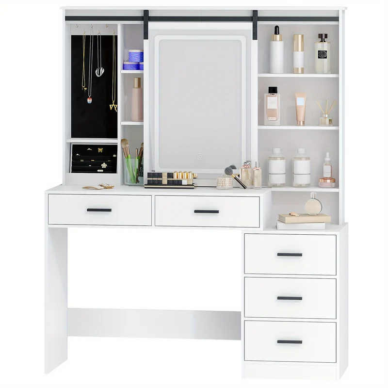 Make-upspiegel – Beautyspiegel – Vanity Spiegel – Dressing Table – Make-uptafel – Verstelbare LED-verlichting – Grote Verwijderbare Spiegel Met Sieradenopslag