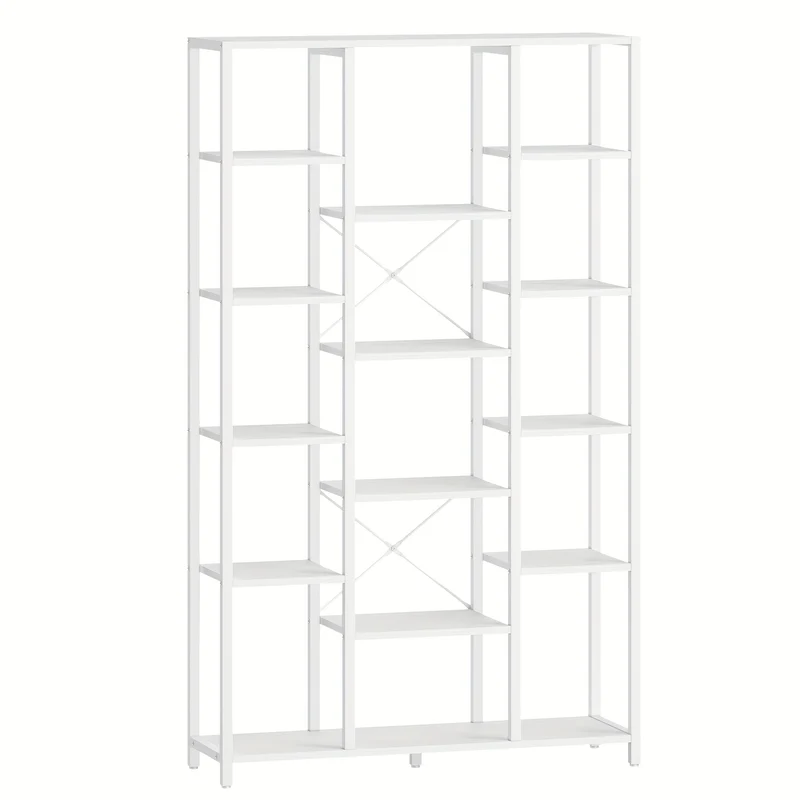 Boekenkast – Boekplank – Boekenrek – Opbergkast – Boekhouder – Wit – 15 Planken – Stevig Houten Frame – 170x100x30 cm