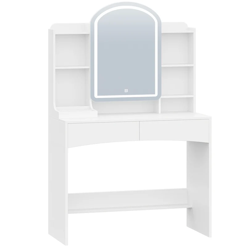 Kaptafel – Make-up tafel – Schminktafel – Vanity Desk – Beauty tafel – Wit – 90 cm breed – LED verlichting met 3 kleurstanden