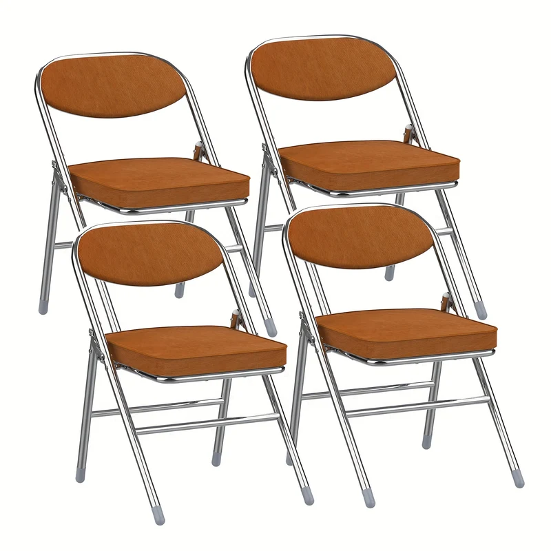 Klapstoel – Vouwstoel – Opvouwbare Stoel – Eettafelstoel – Tuinstoel – Corduroy Bekleding – Stevig Metalen Frame – Zithoogte 45 cm – Set van 4 – Oranje