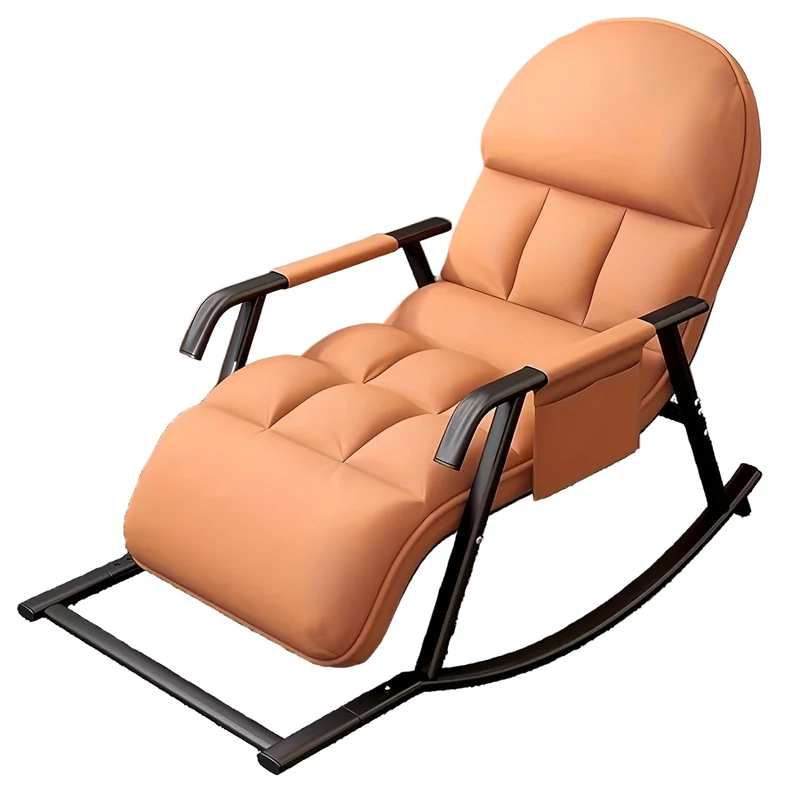 Schommelstoel – Relaxstoel – Fauteuil – Loungestoel – Verstelbare Voetensteun – Met Zijvak – Zacht Katoenen Kussen – Mandarijn Oranje