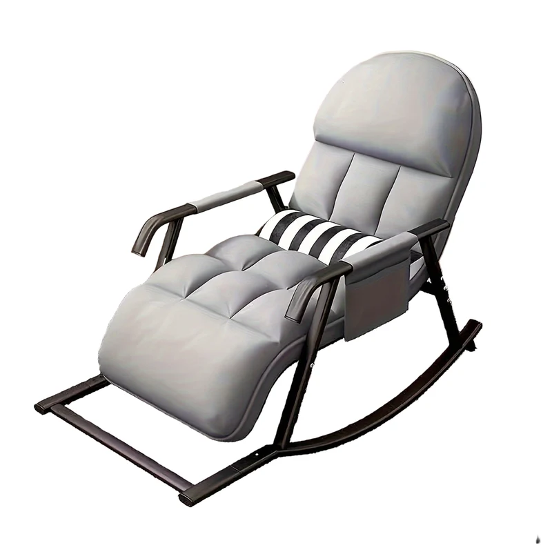 Schommelstoel – Relaxstoel – Fauteuil – Loungestoel – Verzorgingsstoel – Verstelbare Rugleuning – Zijvak En Voetensteun – Grijs