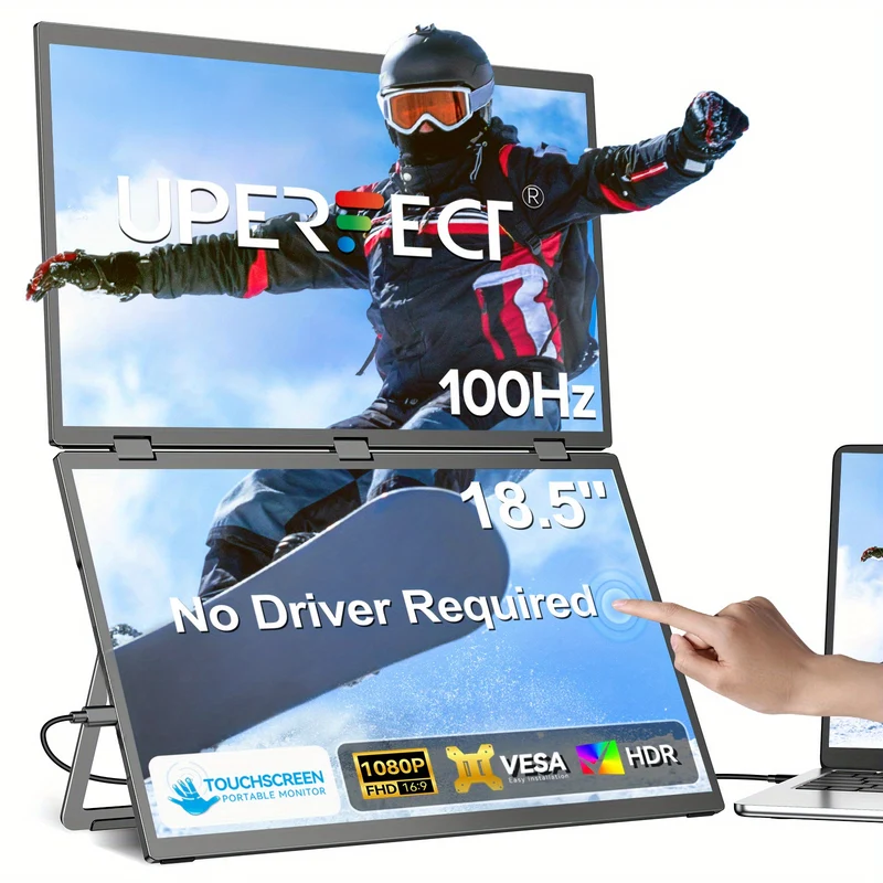 Draagbare Monitor – Portable Scherm – Extra Scherm Laptop – Monitor Uitbreider – Multi Monitor – 18,5 Inch Touchscreen – Full HD 1920x1080 – 100Hz Refresh Rate