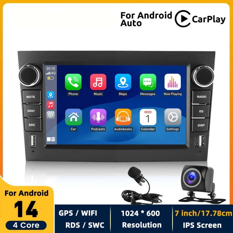 Autoradio – Auto Stereo – Multimedia Radio – Auto Navigatie – Inbouw Radio – Android 14 – 7 Inch IPS Touchscreen
