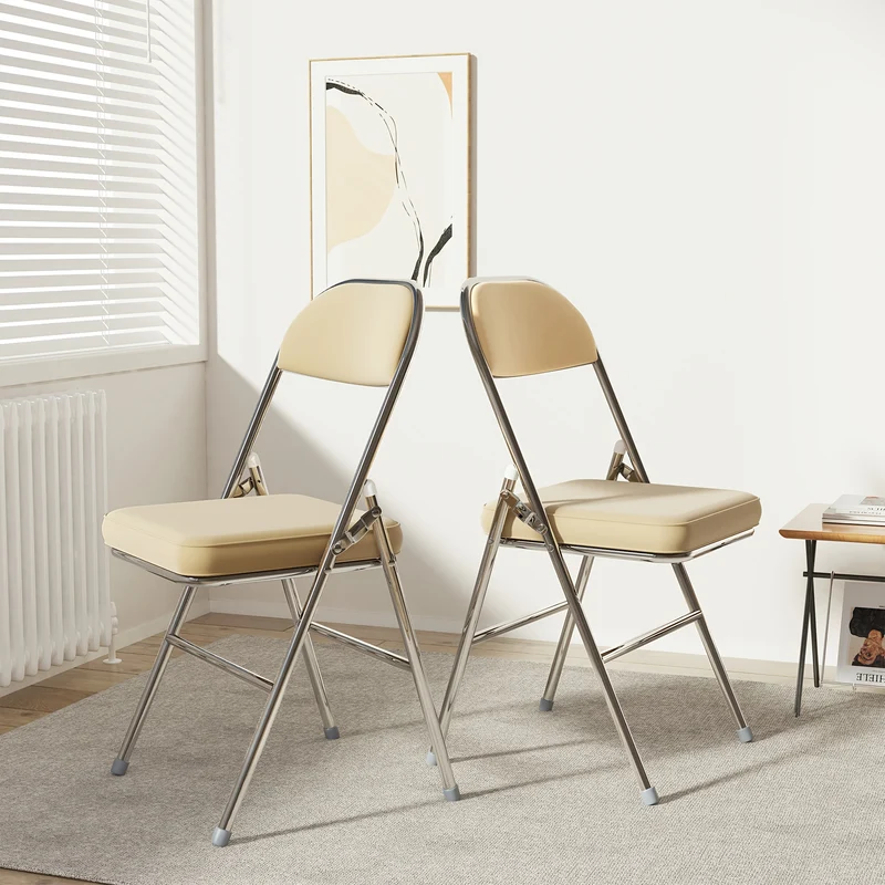 Set of 2 PU Leather Dining Chairs - No Assembly Required, Stackable Office Conference Chairs for Meeting Room, Cafeteria, Reception & Events, Elegant Beige with Golden-Tone Metal Frame, Durable & Stylish Design, Event Seating