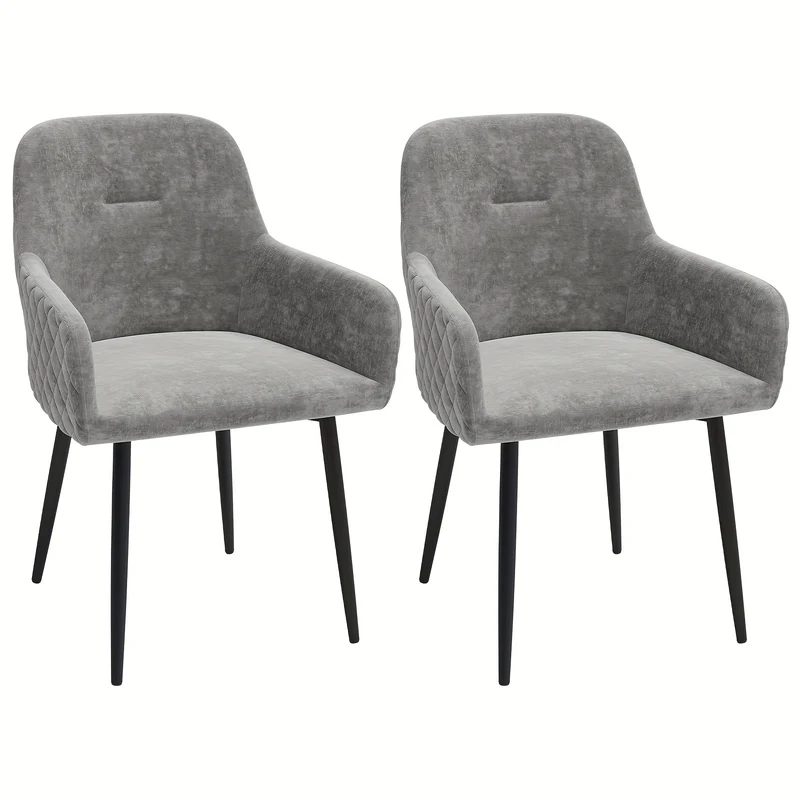 Set Of 2 Velvet Dining Chairs With Arms, Padded Kitchen Chairs, Back Side Desk Chairs, Comfty Accent Chair With Metal Legs For Kitchen, Bedroom, Living Room (2pcs, Gray)
