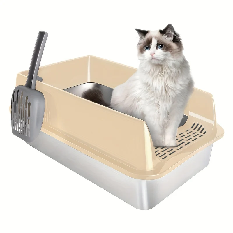 Kattenbak – Kattenbakken – Katten Toilet – Kattenbak Open – Konijnenbak – Roestvrij Staal – Extra Groot 50x35x24 cm – Hoge Wanden Tegen Uitloop – Inclusief Schepje