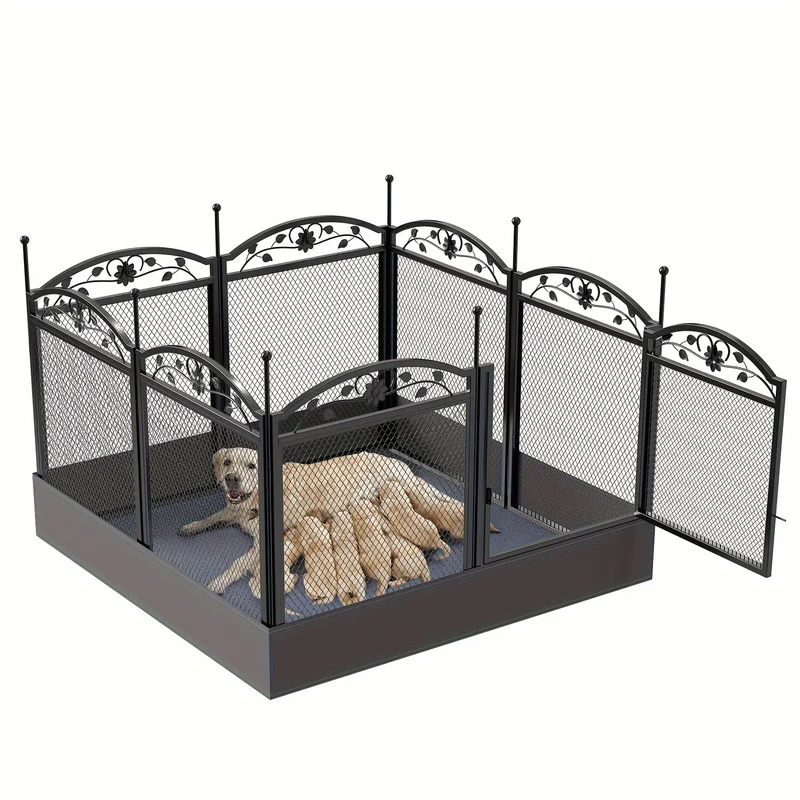 Hondenren – Puppyren – Hondenhok – Hondenkennel – Metalen Ren – 8 Panelen – Inclusief Waterdichte Onderlegger – Opvouwbaar Met Deur