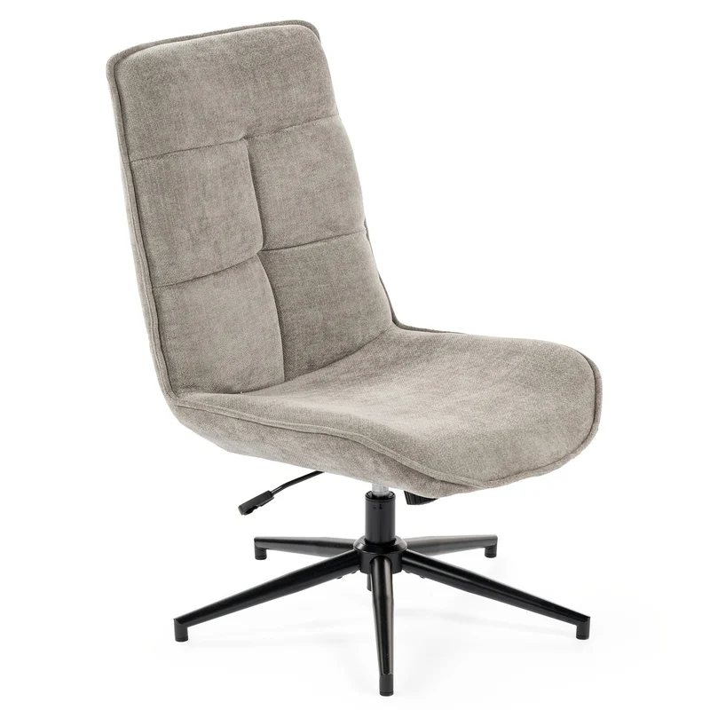 Bureaustoel – Kantoorstoel – Draaistoel – Werkstoel – Stoel Zonder Armleuningen – Verstelbare Hoogte – 360° Draaibaar – Grijze Microfiber Bekleding – Stalen Onderstel