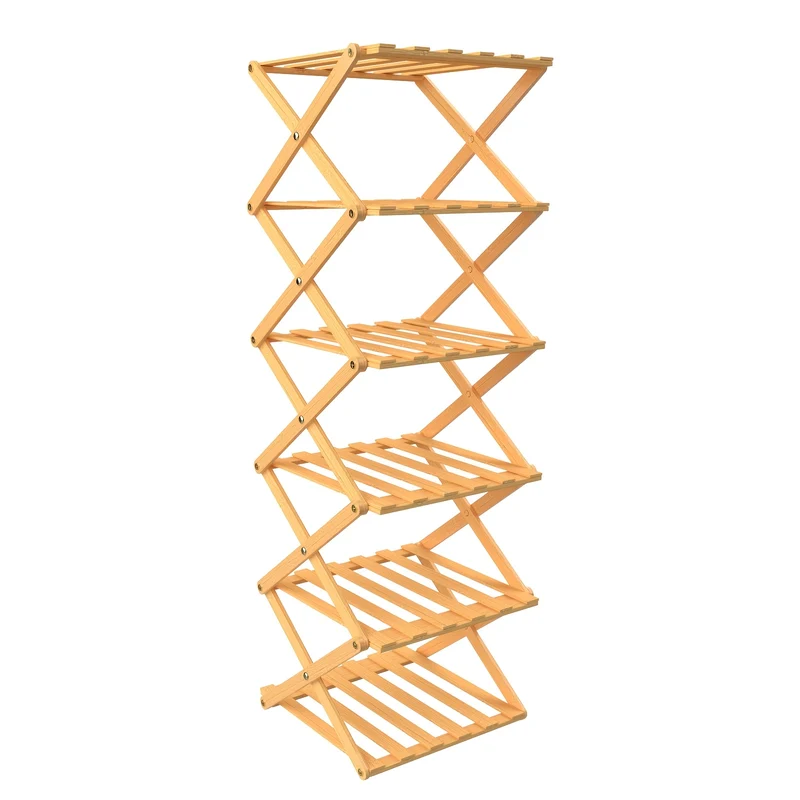 Schoenenrek – Schoenenkast – Schoenenopberger – Hal Organizer – Opbergrek – 6 Lagen – Smal & Vertical – Bamboe – Ruimtebesparend – Vrijstaand – 25x25x105 cm