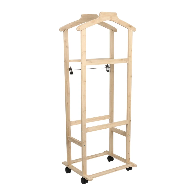 Kledingrek – Garderoberek – Kapstok – Dressboy – Opbergrek – Vrijstaand – Met Wielen – Hout – Duurzaam – 107x47x37 cm