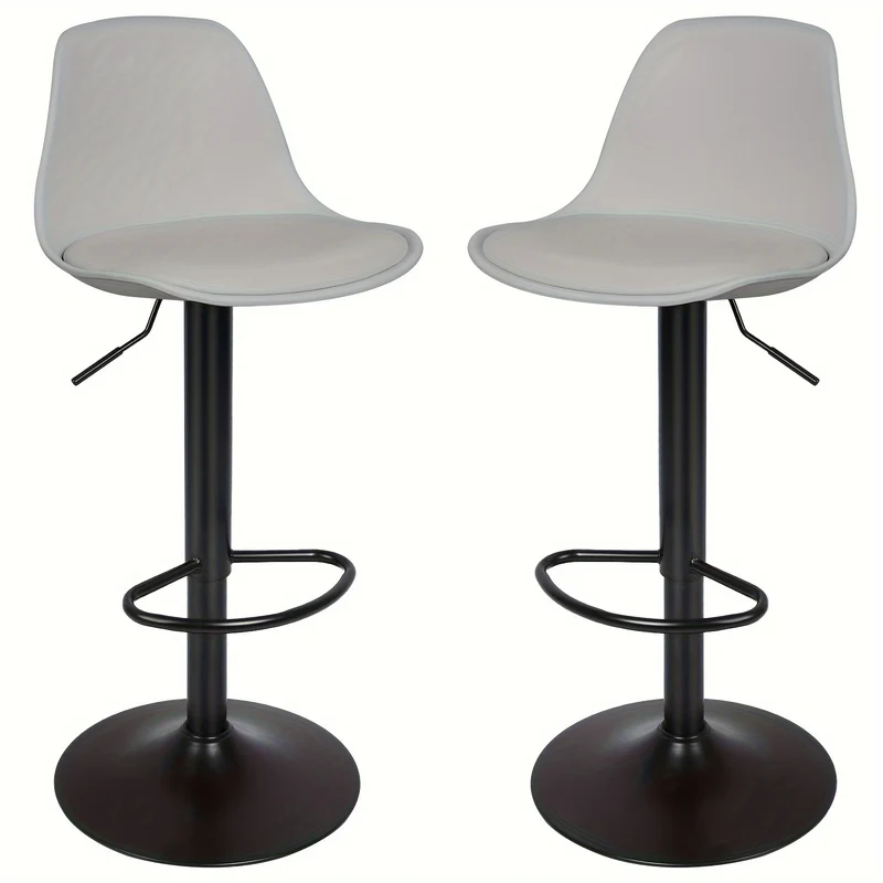 Barstoel – Barkruk – Keukenstoel – Set van 2 - Barstoel Set – Barstoelen Duo – Verstelbare Hoogte 55-75 cm – Zachte PU Zitting – Draaibaar Met Stalen Frame - Grijs