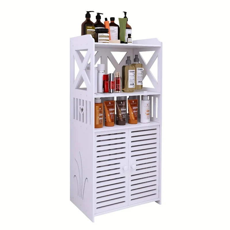 Badkamerkast – Opbergkast – Kolomkast – Badkamermeubel – Wastafelonderkast – Ruimtebesparend 40x25x90 cm – Waterbestendig PVC Met Decoratieve Uitsparingen