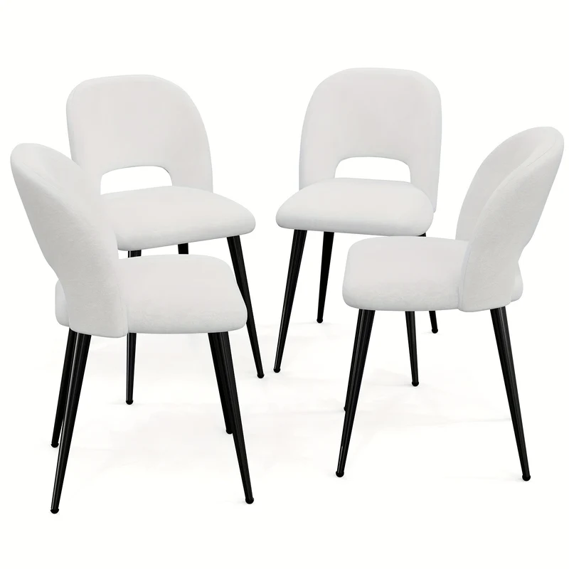 Banketstoel – Bankzitplaats – Eetkamerstoel – Stoel – Stoel met hoge rugleuning – Set van 4 – Fluwelen Bekleding – Duurzaam Commerciële Kwaliteit - Wit