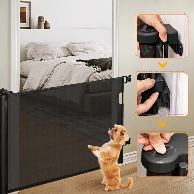 Retractable Gates for Stairs, Mesh Dog Gate for The House, Extra Wide Pet Safety Gate 86cm Tall, Extends to 180cm Wide, Long Safety Gates Free Standing Home Dog Barrier for Stairs, Hallways, Open Kitchen (Black)