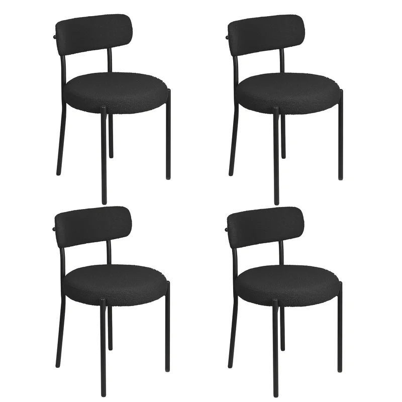 Eetkamerstoelen – Stoelen Set – Dining Stoelen – Keukenstoelen – Zwarte Bouclé Stoelen – Set Van 4 – Open Rugontwerp – Met Zwarte Metalen Pootjes