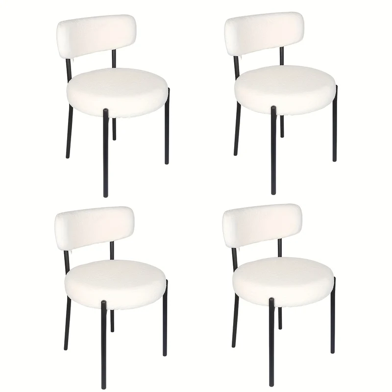 Eetkamerstoelen – Stoelen – Kuipstoelen – Keukenstoelen – Dining Chairs – Set Van 4 – Wit – Velvet Bekleding – Met Zwarte Metalen Poot – Open Rugleuning – Modern Design – Comfortabel & Duurzaam