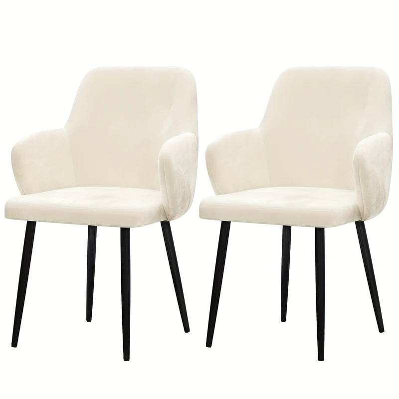 Eetkamerstoel – Stoel – Kuipstoel – Keukenstoel – Eettafelstoel – Set van 2 – Velvet Bekleding – Metalen Onderstel – Brede Rugleuning – Wit