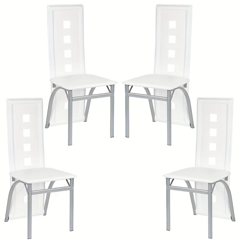 Bistrostoel – Eetkamerstoel – Tuinstoel – Klapstoel – Set van 4 – Witte PU Bekleding – Chroomkleurige Metalen Poten