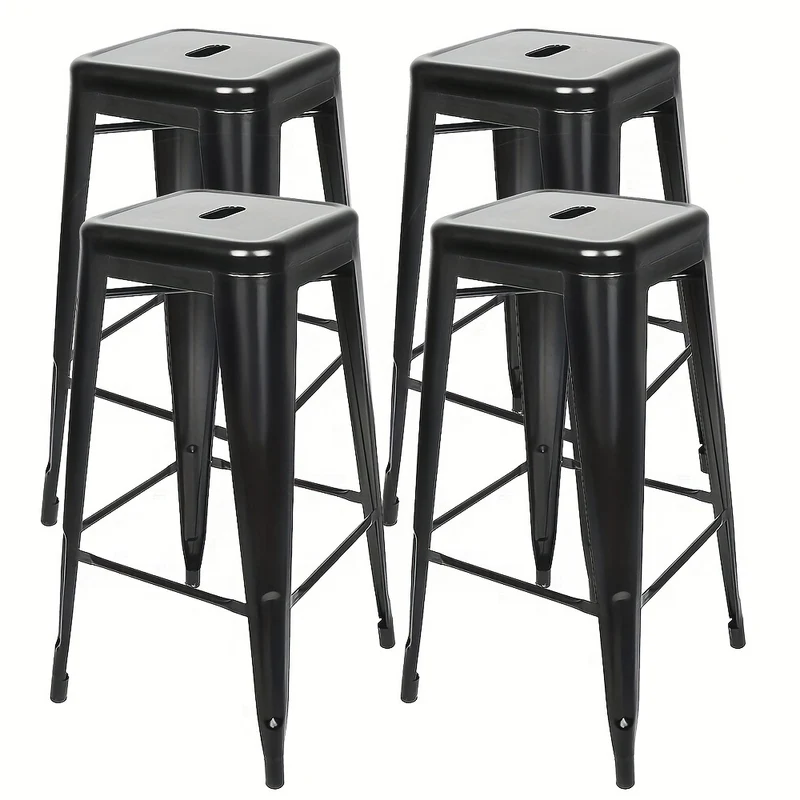 4pcs Heavy Duty Metal Bar Stools With Footrests, Stackable Kitchen Chairs, Height 76cm, Industrial Style Island Stools