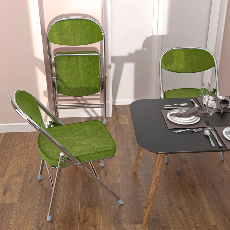 4pcs Corduroy Folding Chair Set - 41x41x79cm Portable Folding Chairs, Comfortable Padded Seat, for Indoors, Outdoors, Patio - Sturdy, Space-Saving, Seat Height 45cm (Olive Green), Compact Dining Seating, Space Saving Chairs,