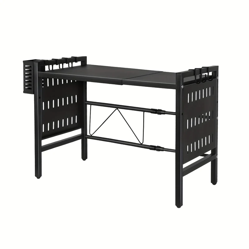 Verstelbaar Ovenrek – Ovenrekje – Keukenrek – Opbergrek – Aanrechtrek – Carbonstaal Staal – 38-67 cm Breedte – 45 cm Hoogte – Stevig & Duurzaam