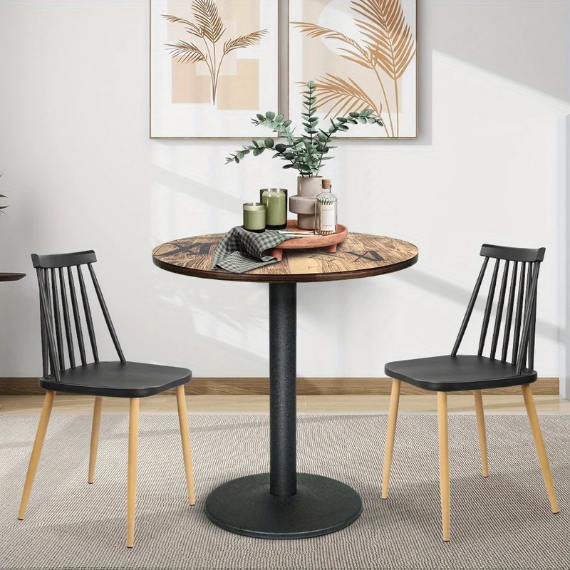 Ronde Tafel – Eettafel – Bistrotafel – Horecatafel – Compacte Tafel – 70x70x75 cm – Massief Houten Blad – Robuuste Zwarte Metalen Poot