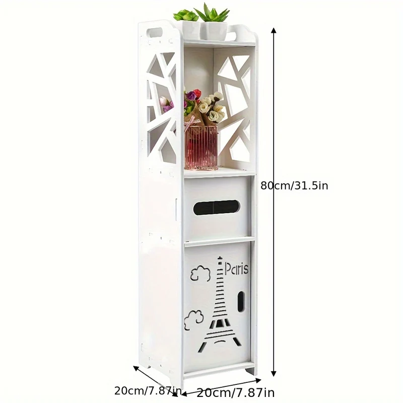 Compact Bathroom Shelf Cabinet 80cm Height | PVC Organizer For Small Spaces, 20x20cm Slim Design | Space-Saving (White, Easy-Clean Surface), Standing Shelf