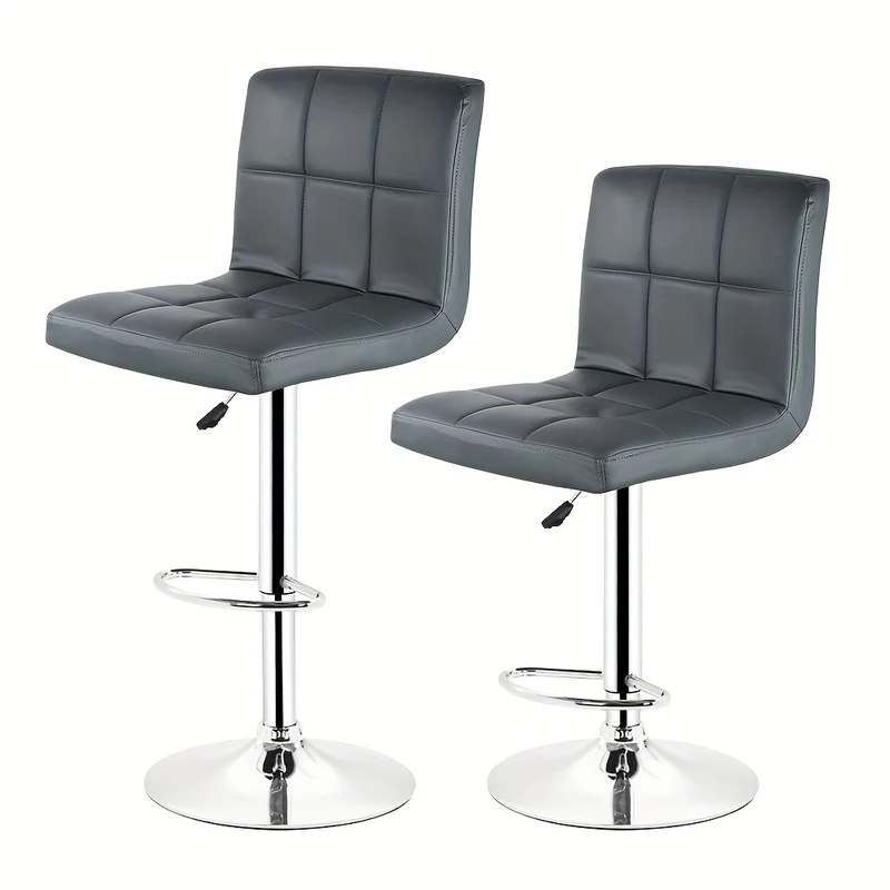 Barstoel – Barkruk – Barstoel Keuken – Barkrukken Set – Barstoelen Zithoogte Verstelbaar – PU Kunstleer Met Rugleuning – Set Van 2 – Met Voetensteun – Modern Design