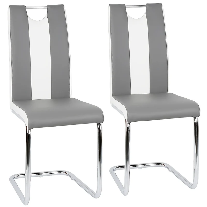 Eetkamerstoel – Stoel – Kuipstoel – Keukenstoel – Armstoel – Ergonomisch – Kunstleer – Set van 2 – Hoge Rugleuning – Zithoogte 49 cm – Off-white en Grijs