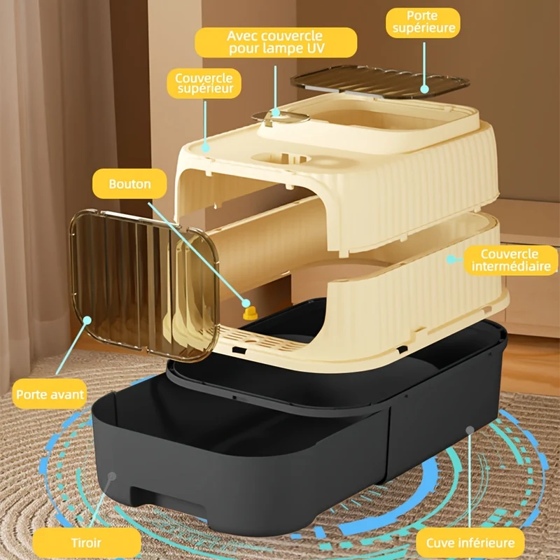 3-in-1 Convertible Cat Litter Box Enclosed with Hood | Top Entry Door | Removable Roof & Door for Semi-Open/Full Open Mode | 37x49x37cm, Litter Box Cat, Cat Litter Tray, Cat Litter Box Self Cleaning, Litter Box For Cats, Encl