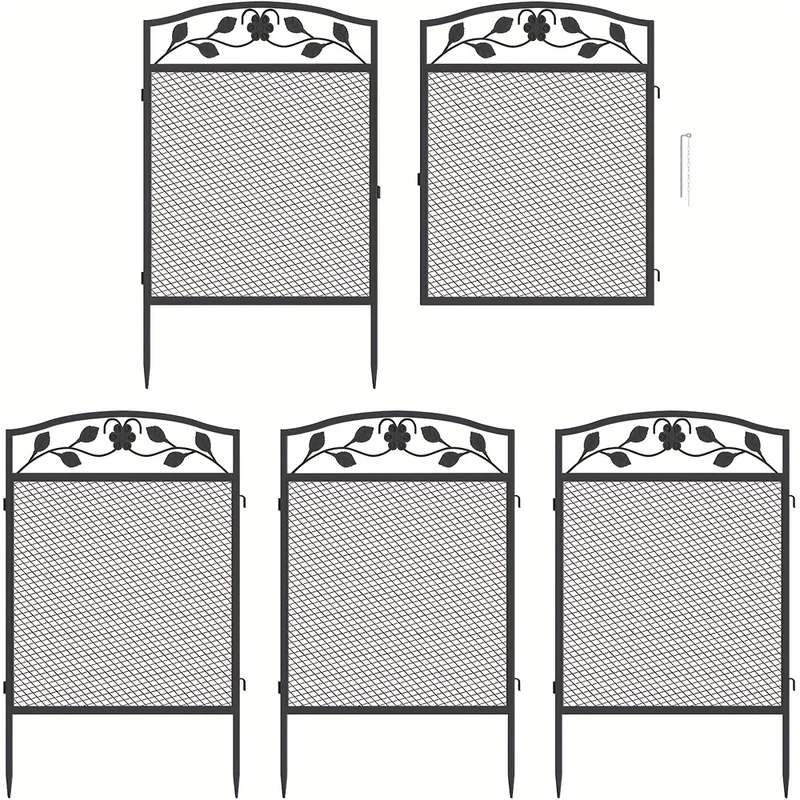 Metalen Tuinpanelen – Tuinafscheiding – Borderafscheiding – Tuinafzetting – Moestuinafscheiding – Zwarte Roestwerende Coating – 110x60 cm – Set van 5 Stuks
