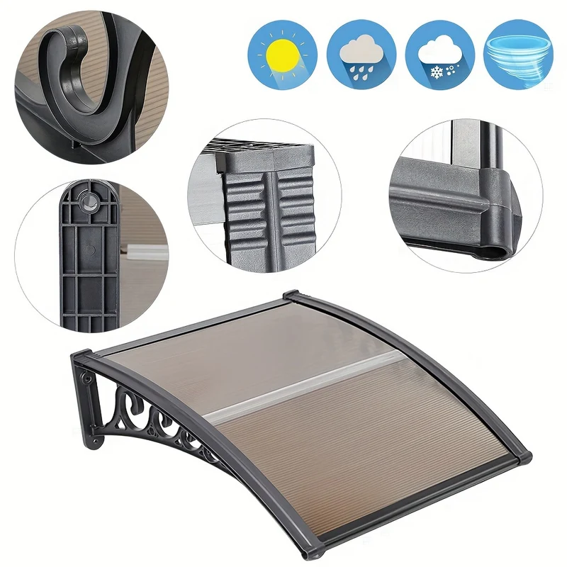 Window Awning Canopy Outdoor Polycarbonate Hollow Sheet Door Patio Canopy Front Door Overhang Awning 100x100cm Brown