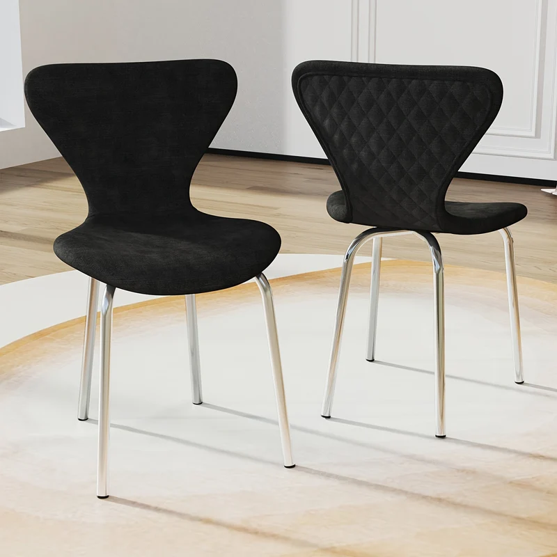 Set van 2 Moderne Klassieke Eetkamerstoelen – Zwart Fluweel met Stevige Metalen Poten – Ergonomische Rugleuning en Comfortabele Zitting – Eenvoudig te Reinigen – Perfect voor Eetkamer of Keuken