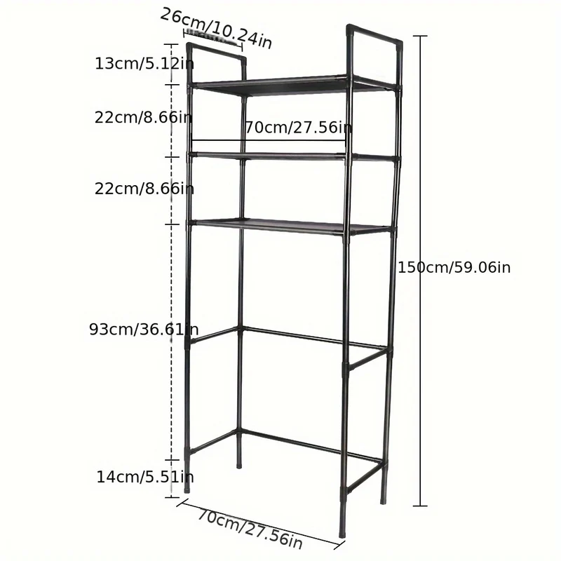 Tall 3-Tier Storage Shelf 50x26x150cm | Space-Saving Floor Organizer with Non-Woven Cover & PP Frame | for Bathroom, Kitchen, Study Room In Apartments, Shelves